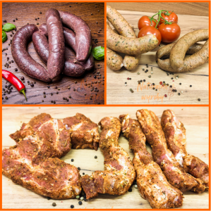 ZESTAW MEGA Kiełbasa niedźwiedzia 500g + zwyczajna 500g + kaszanka 500g +karkówka 400g + boczek 400g