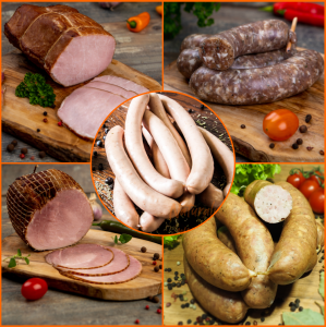 ZESTAW: szynka gotowana 500g, schab gotowany 500g, kiełbasa biała surowa 500g, parówka cienka 500g, kiełbasa śląska 500g